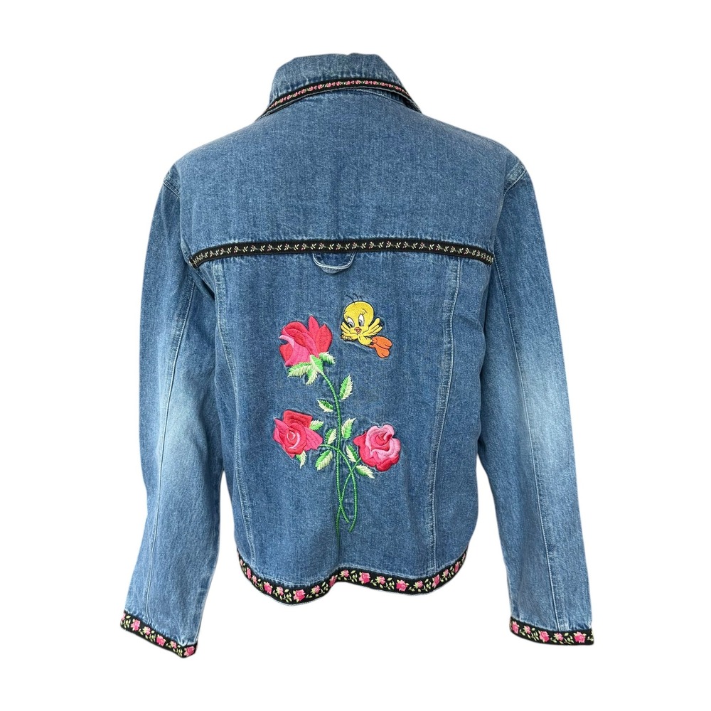 Warner Bros Studio Store Tweety Bird Rose Embroidered Denim Jacket Womens Medium